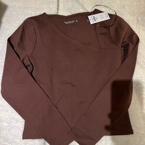 Abercrombie & Fitch Chocolate Brown Asymmetrical Neck Blouse
